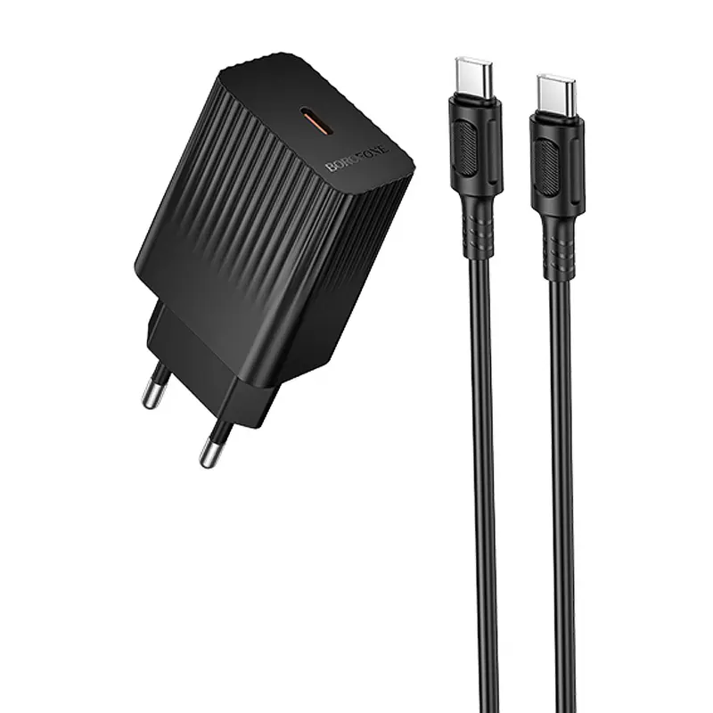 СЗУ Borofone BAS73A Source PD20W (1USB-C) + кабель Type-C to Type-C, Black, купить оптом с доставкой