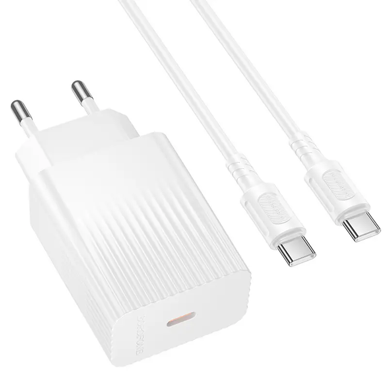 СЗУ Borofone BAS73A Source PD20W (1USB-C) + кабель Type-C to Type-C, White 2, купить оптом с доставкой