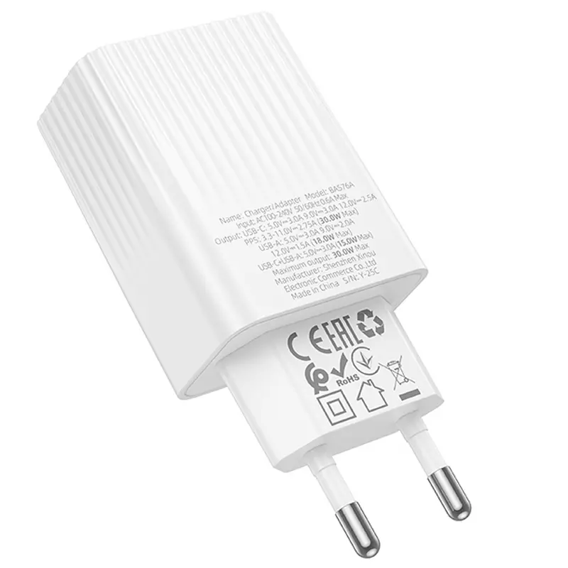 МЗП Borofone BAS76A Source PD30W+QC3.0 (1USB-A/1C), White 3, купити оптом з доставкою