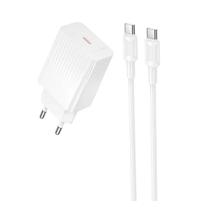 СЗУ Borofone BAS75A Source PD30W (1USB-C) + кабель Type-C to Type-C, White, купить оптом с доставкой