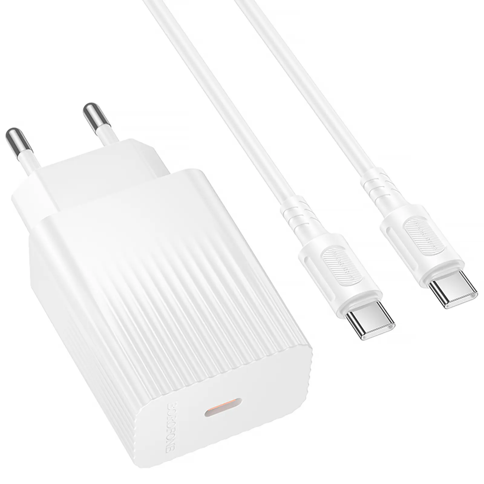 СЗУ Borofone BAS75A Source PD30W (1USB-C) + кабель Type-C to Type-C, White 2, купить оптом с доставкой