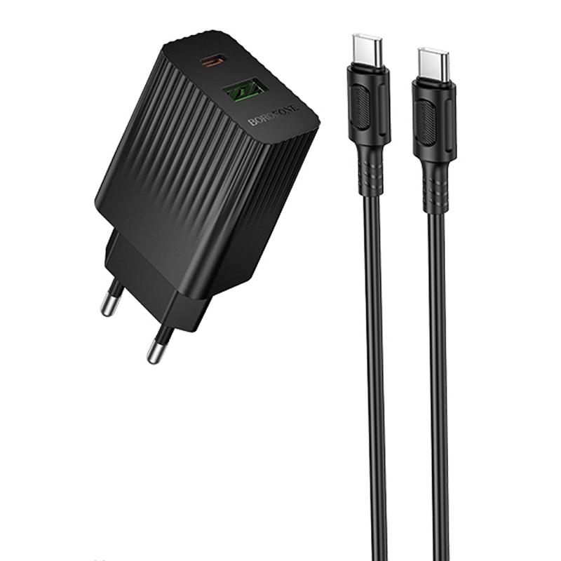 МЗП Borofone BAS76A Source PD30W+QC3.0 (1USB-A/1C) + кабель Type-C to Type-C на малюнкі №1