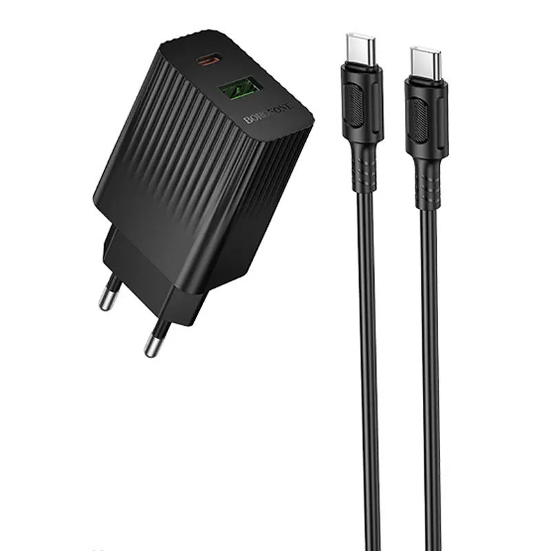СЗУ Borofone BAS76A Source PD30W+QC3.0 (1USB-A/1C) + кабель Type-C to Type-C, Black, купить оптом с доставкой