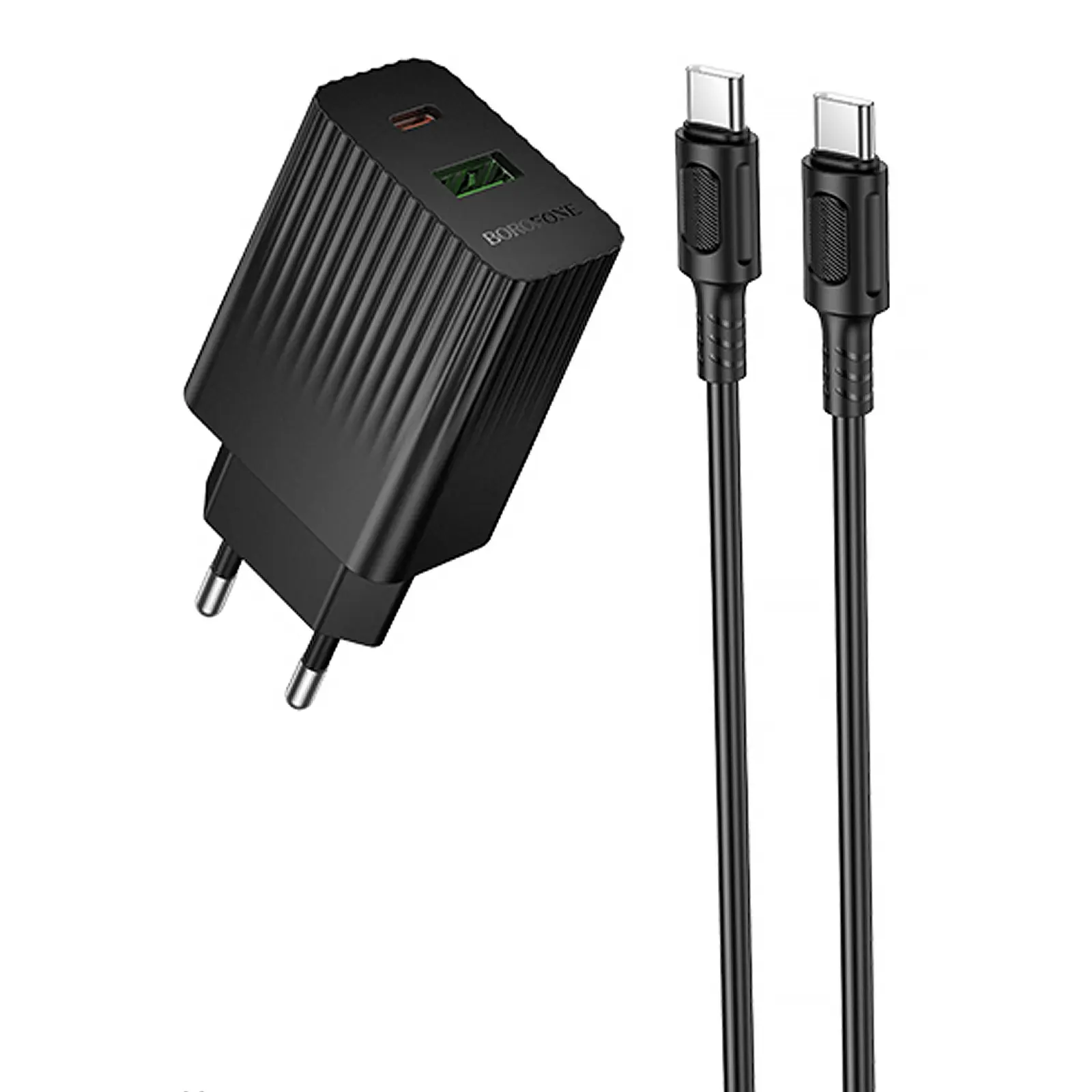 СЗУ Borofone BAS76A Source PD30W+QC3.0 (1USB-A/1C) + кабель Type-C to Type-C, Black, купить оптом с доставкой