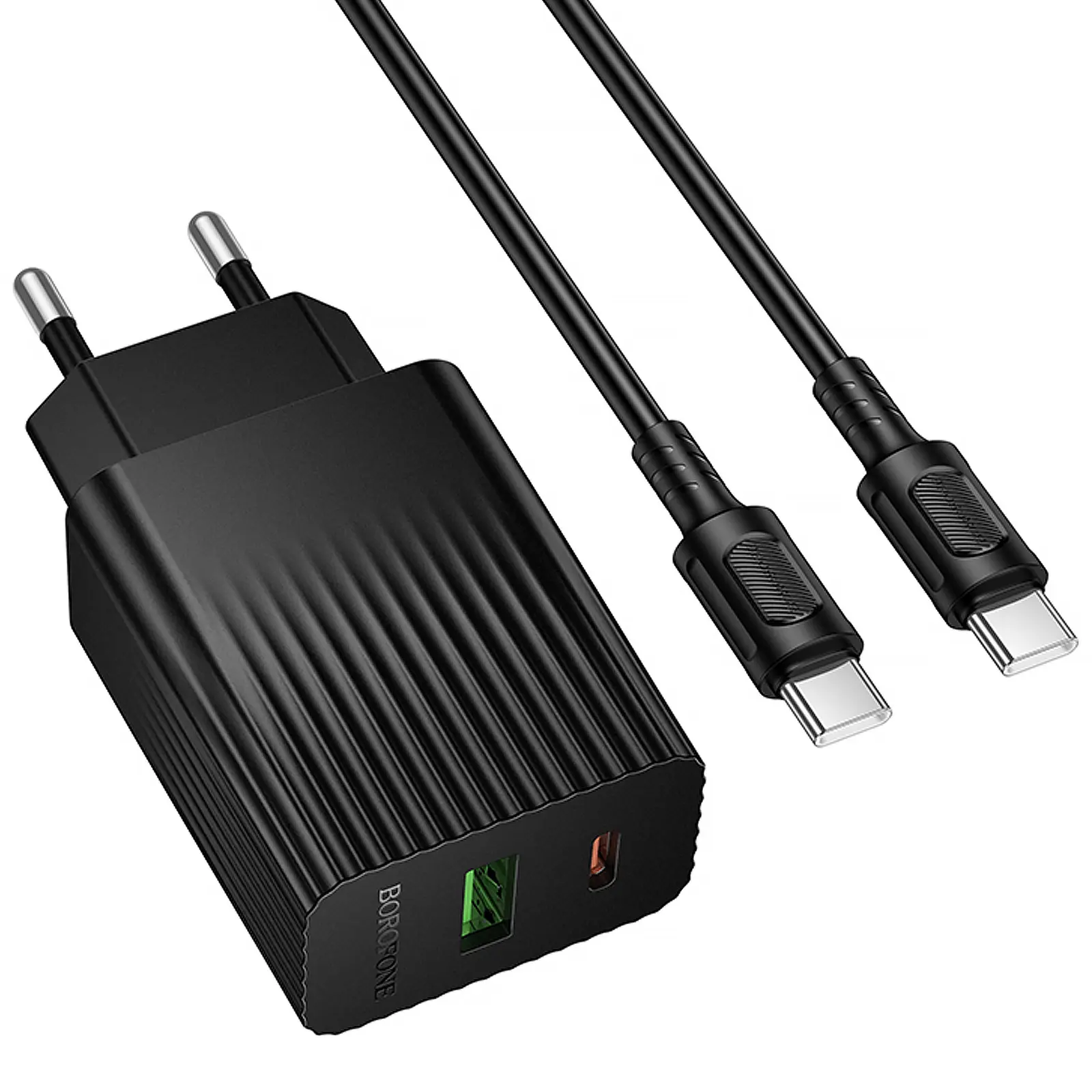 СЗУ Borofone BAS76A Source PD30W+QC3.0 (1USB-A/1C) + кабель Type-C to Type-C, Black 2, купить оптом с доставкой