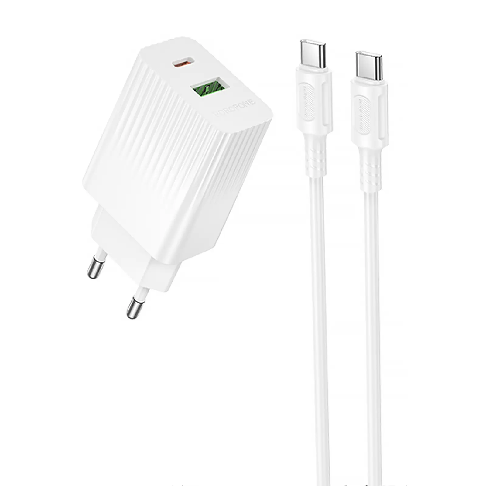 СЗУ Borofone BAS76A Source PD30W+QC3.0 (1USB-A/1C) + кабель Type-C to Type-C, White, купить оптом с доставкой