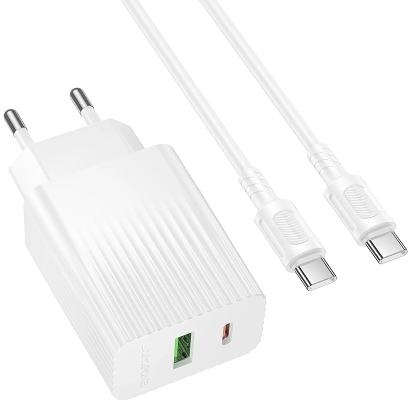 СЗУ Borofone BAS76A Source PD30W+QC3.0 (1USB-A/1C) + кабель Type-C to Type-C, White 1, купить оптом с доставкой