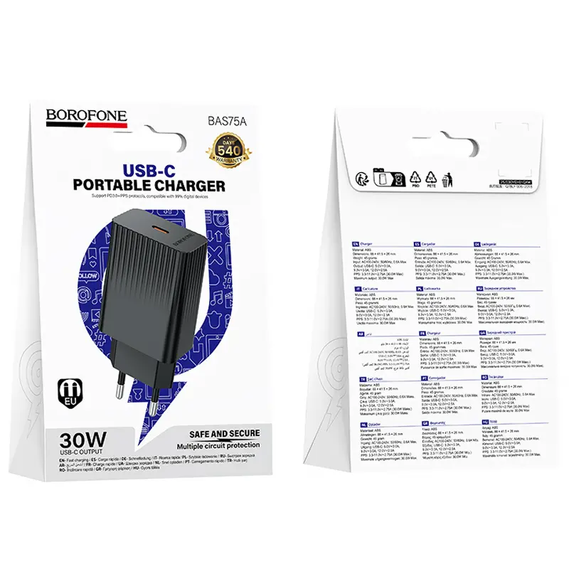 МЗП Borofone BAS75A Source PD30W (1USB-C), Black 1, купити оптом з доставкою
