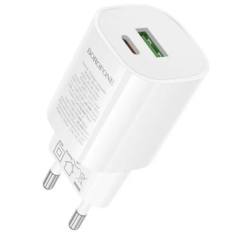 МЗП Borofone BA104A Pudding PD20W+QC3.0 (1USB-A/1C), White 1, купити оптом з доставкою