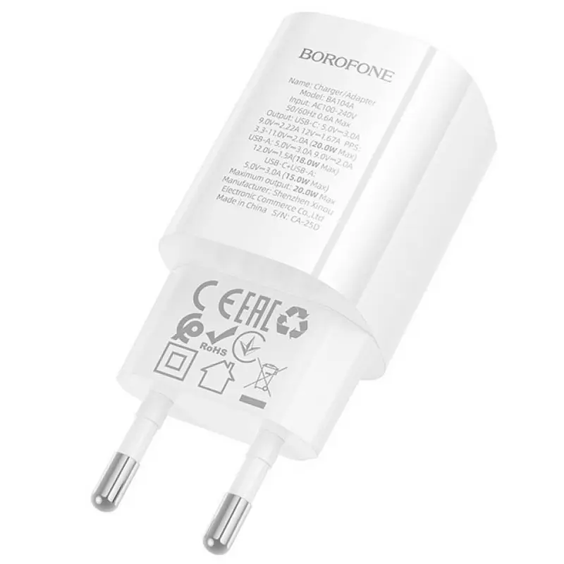 МЗП Borofone BA104A Pudding PD20W+QC3.0 (1USB-A/1C), White 4, купити оптом з доставкою