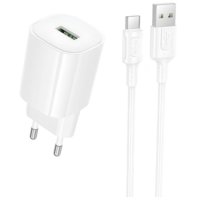МЗП Borofone BA102A Pudding QC3.0 (1USB-A) + кабель USB to Type-C на малюнкі №1