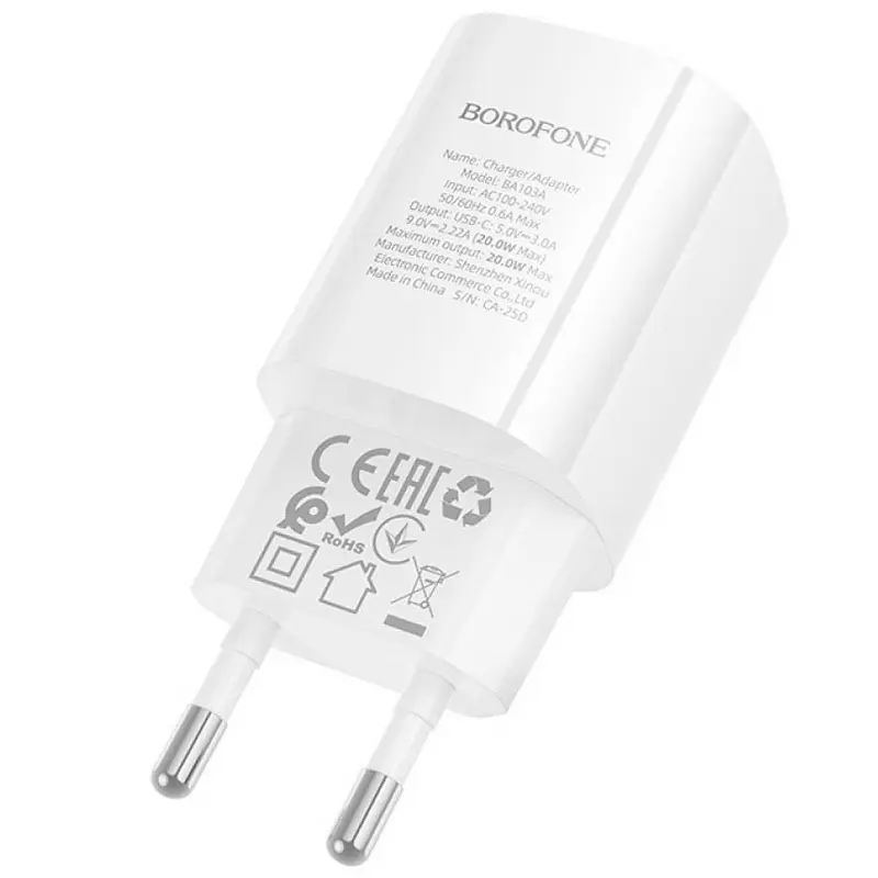 СЗУ Borofone BA102A Pudding QC3.0 (1USB-A) + кабель USB to Type-C, White 3, купить оптом с доставкой