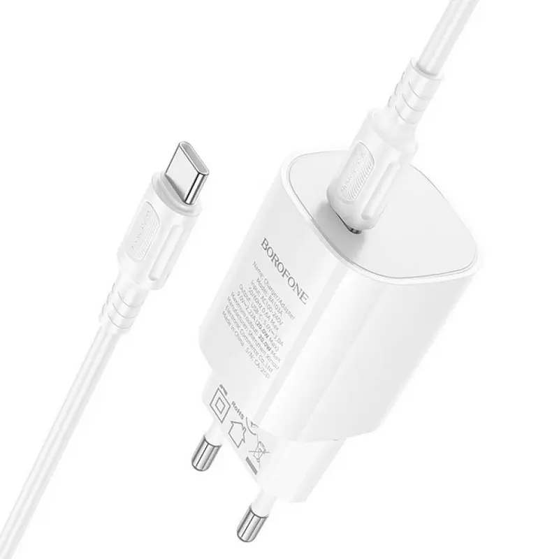 СЗУ Borofone BA103A Pudding PD20W (1USB-C) + кабель Type-C to Type-C, White 1, купить оптом с доставкой
