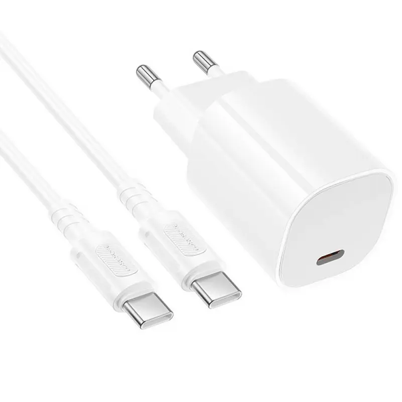 СЗУ Borofone BA103A Pudding PD20W (1USB-C) + кабель Type-C to Type-C, White 2, купить оптом с доставкой
