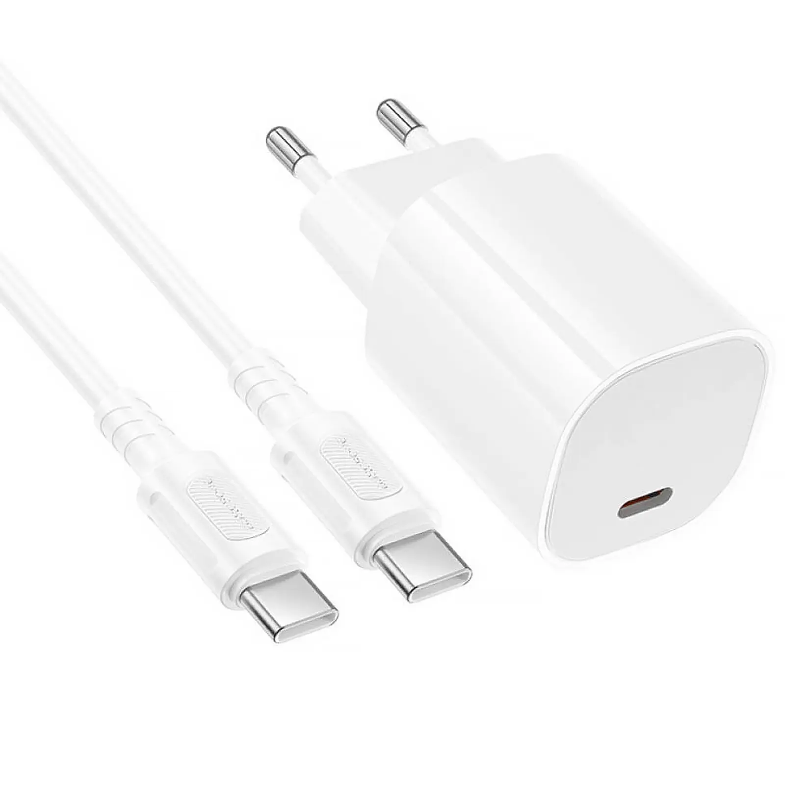 СЗУ Borofone BA103A Pudding PD20W (1USB-C) + кабель Type-C to Type-C, White 2, купить оптом с доставкой
