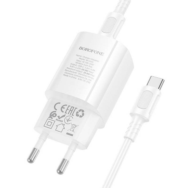 МЗП Borofone BA103A Pudding PD20W (1USB-C) + кабель Type-C to Type-C на малюнкі №4