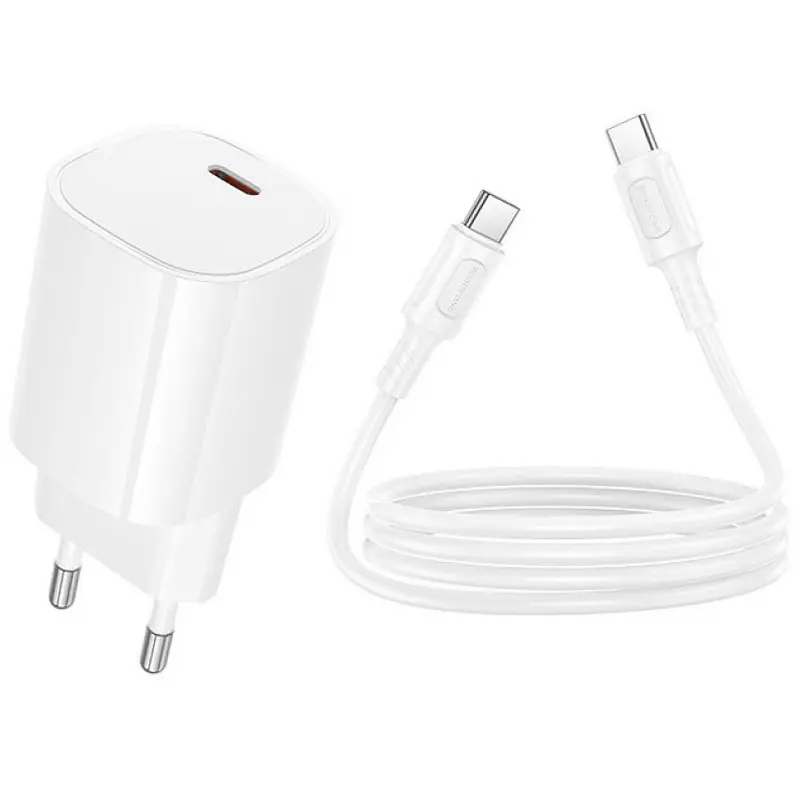 СЗУ Borofone BA103A Pudding PD20W (1USB-C) + кабель Type-C to Type-C, White 4, купить оптом с доставкой