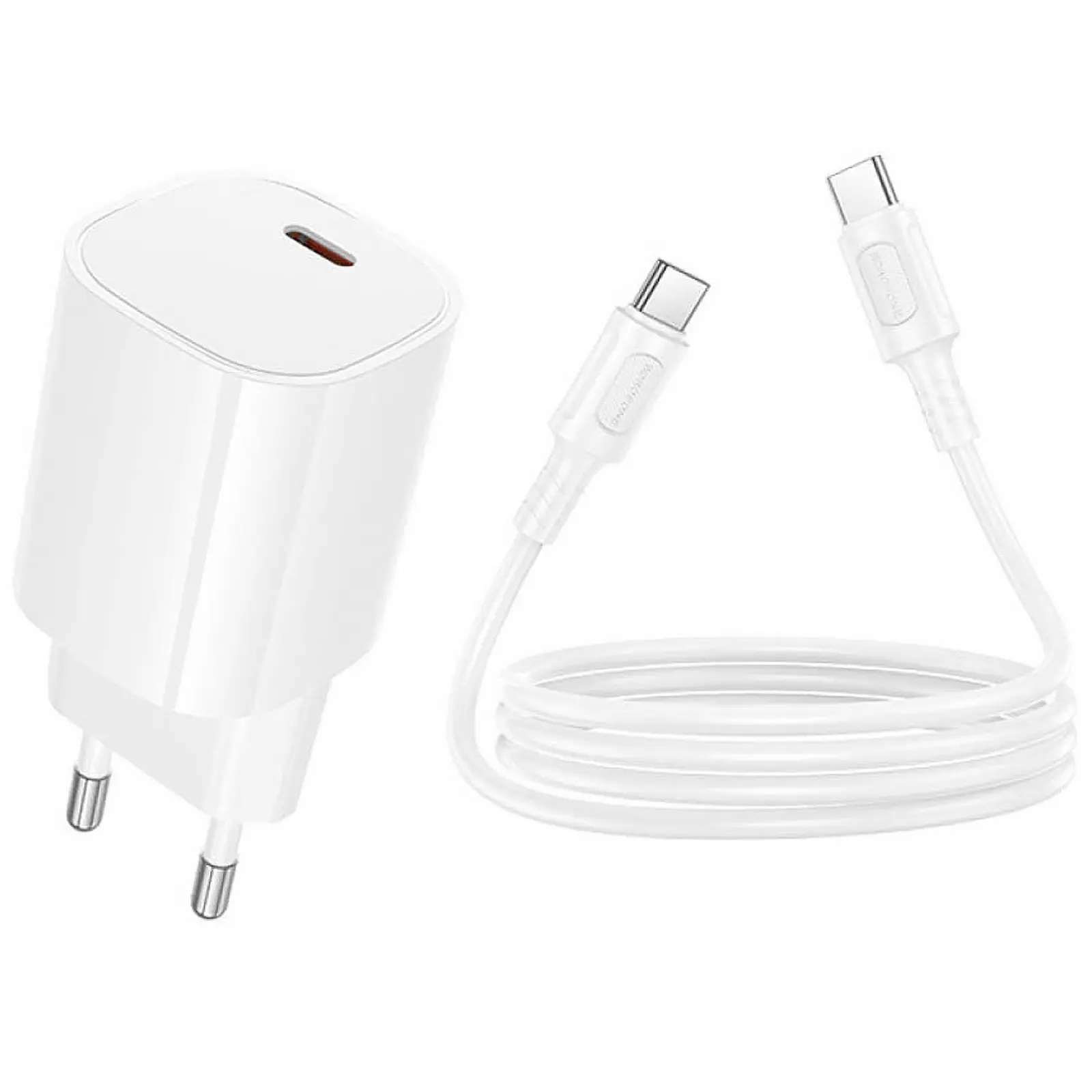 СЗУ Borofone BA103A Pudding PD20W (1USB-C) + кабель Type-C to Type-C, White 4, купить оптом с доставкой