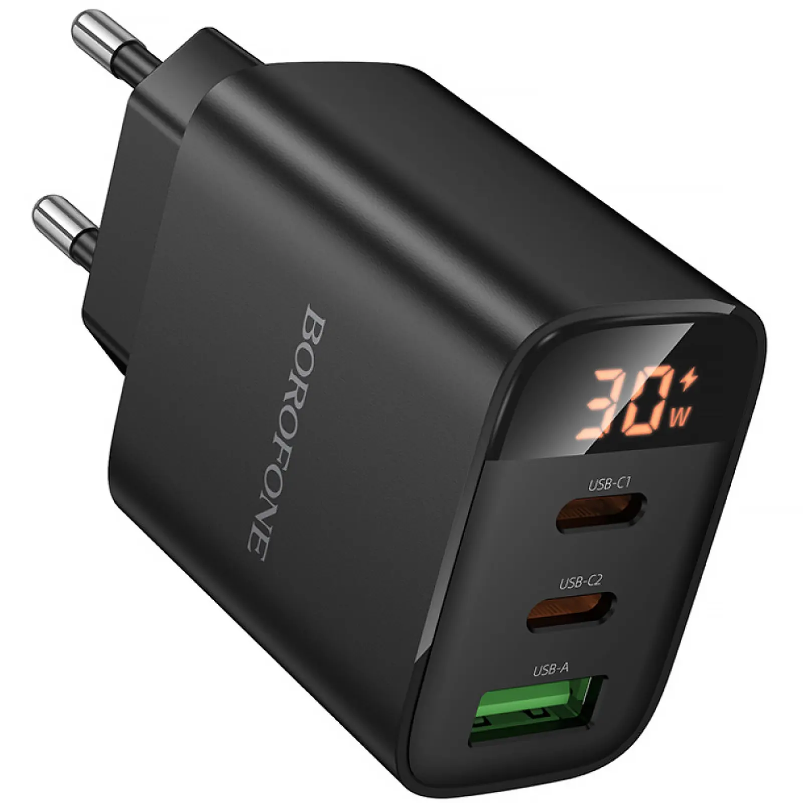 МЗП Borofone BA98A Ilustre with digital display PD30W (1USB-A/2C), Black 2, купити оптом з доставкою