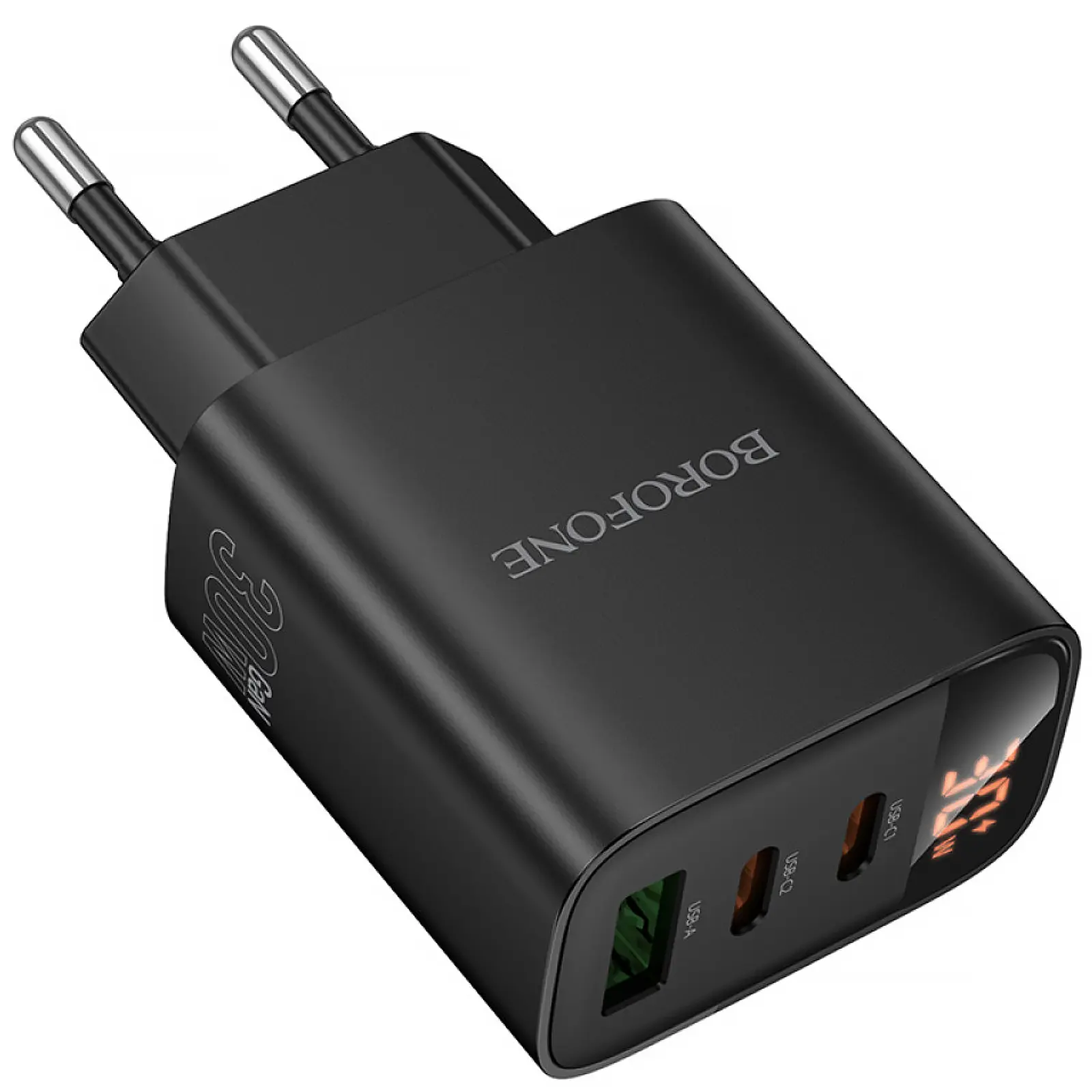 МЗП Borofone BA98A Ilustre with digital display PD30W (1USB-A/2C), Black 4, купити оптом з доставкою