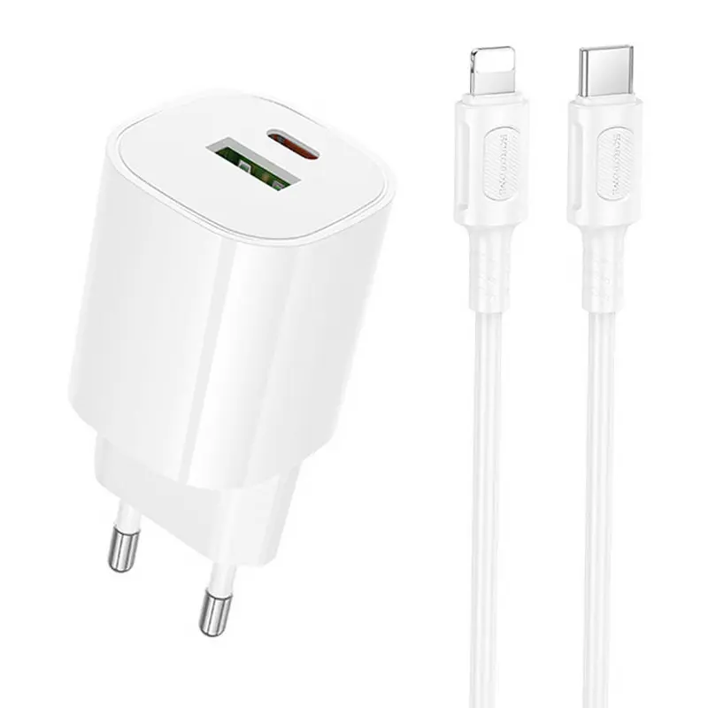 СЗУ Borofone BA104A Pudding PD20W+QC3.0 (1USB-A/1C) + кабель Type-C to Lightning, купить оптом с доставкой
