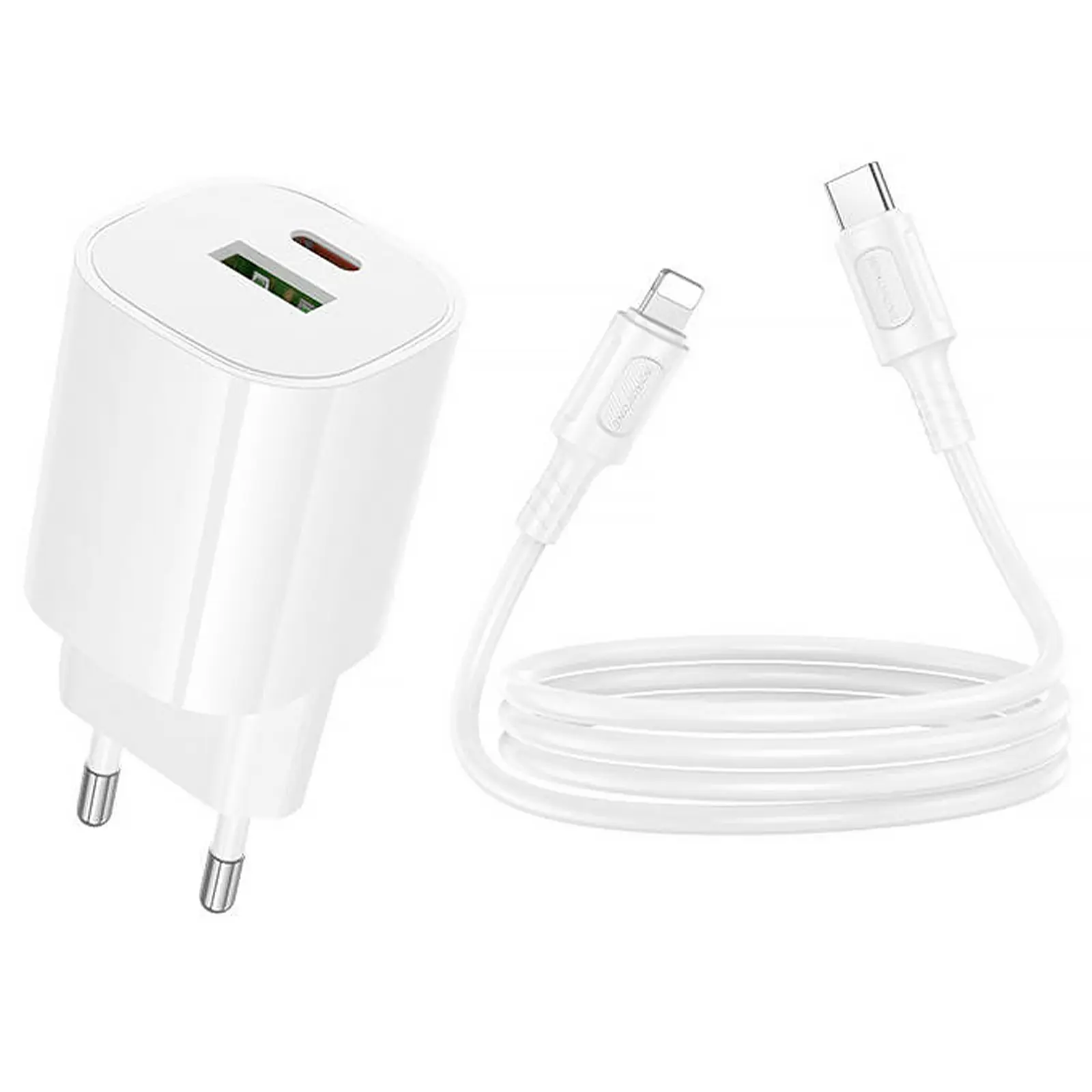 СЗУ Borofone BA104A Pudding PD20W+QC3.0 (1USB-A/1C) + кабель Type-C to Lightning, White 2, купить оптом с доставкой