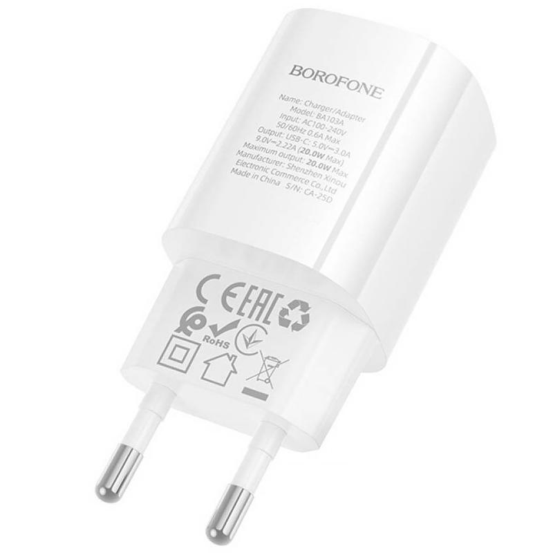 МЗП Borofone BA103A Pudding PD20W (1USB-C) + кабель Type-C to Lightning на малюнкі №4