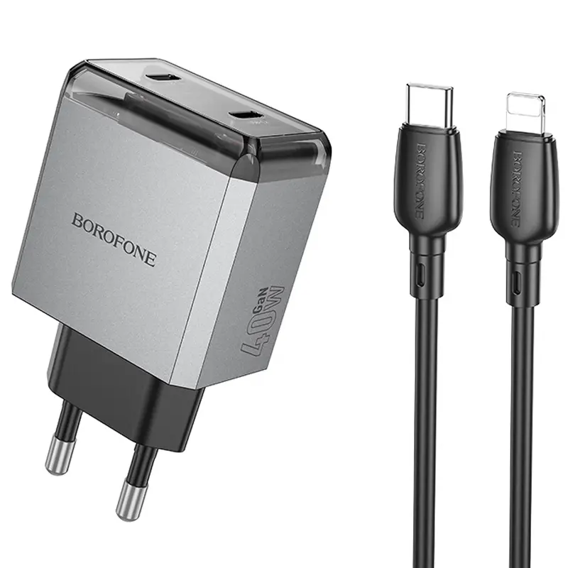СЗУ Borofone BN21 Lena PD40W+QC3.0 (2USB-C) + кабель Type-C to Lightning, купить оптом с доставкой