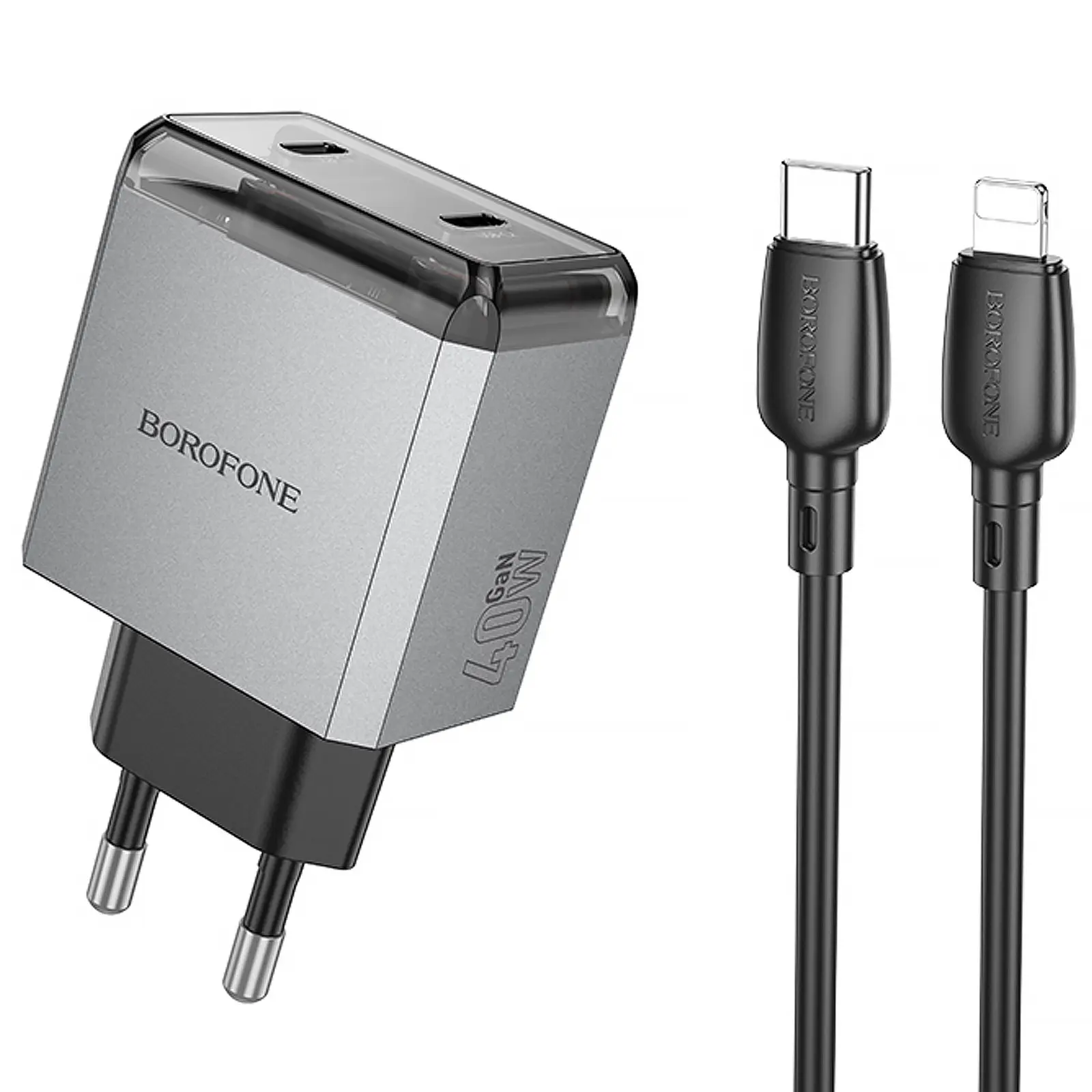 СЗУ Borofone BN21 Lena PD40W+QC3.0 (2USB-C) + кабель Type-C to Lightning, купить оптом с доставкой
