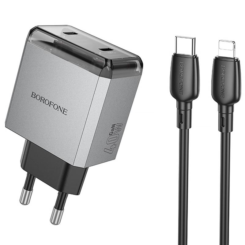 МЗП Borofone BN21 Lena PD40W+QC3.0 (2USB-C) + кабель Type-C to Lightning на малюнкі №1