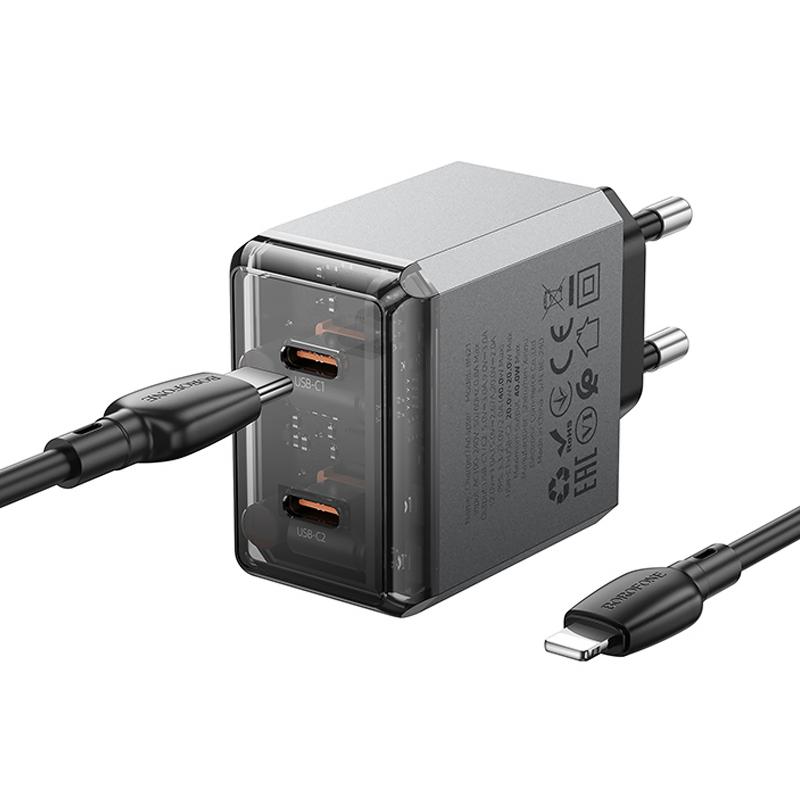 МЗП Borofone BN21 Lena PD40W+QC3.0 (2USB-C) + кабель Type-C to Lightning на малюнкі №4