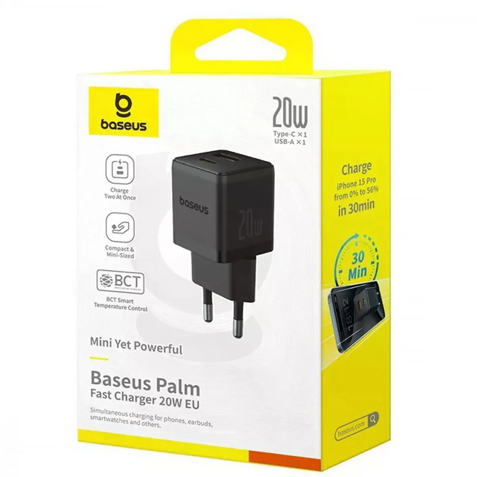 МЗП Baseus Palm Fast Charger 20W (1USB-A/1C) (P10111608), Cluster Black 1, купити оптом з доставкою