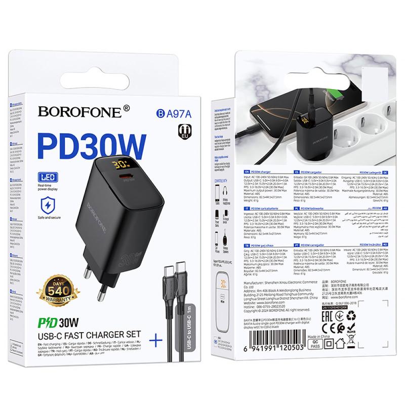 МЗП Borofone BA97A PD30W (1USB-C) + кабель Type-C to Type-C на малюнкі №2