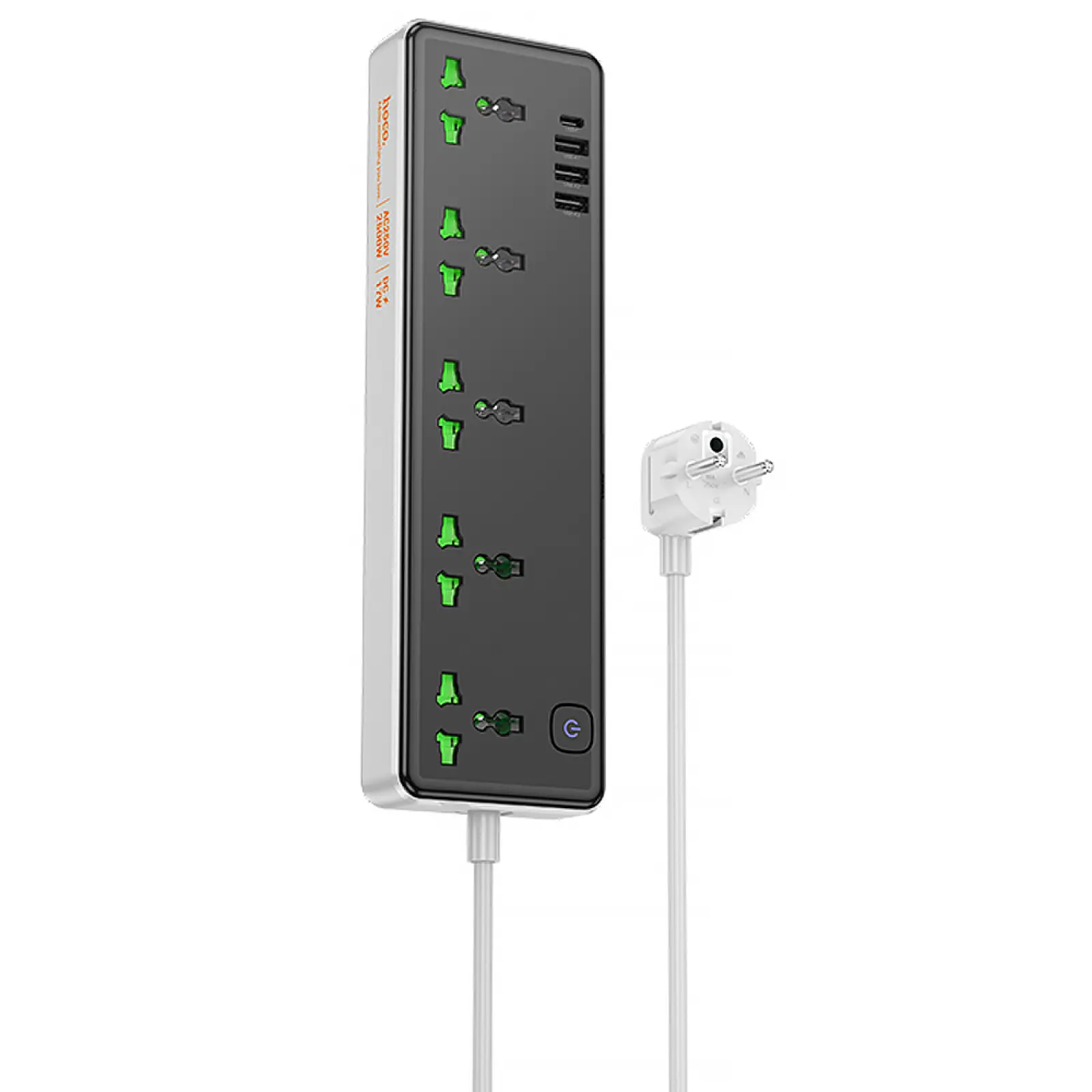 Удлинитель Hoco AC13A Safety Socket (3USB-A/1C/5xSocket) (1.5m), купить оптом с доставкой