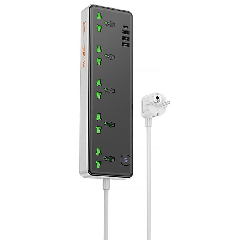Подовжувач Hoco AC13A Safety Socket (3USB-A/1C/5xSocket) (1.5m) на малюнкі №1