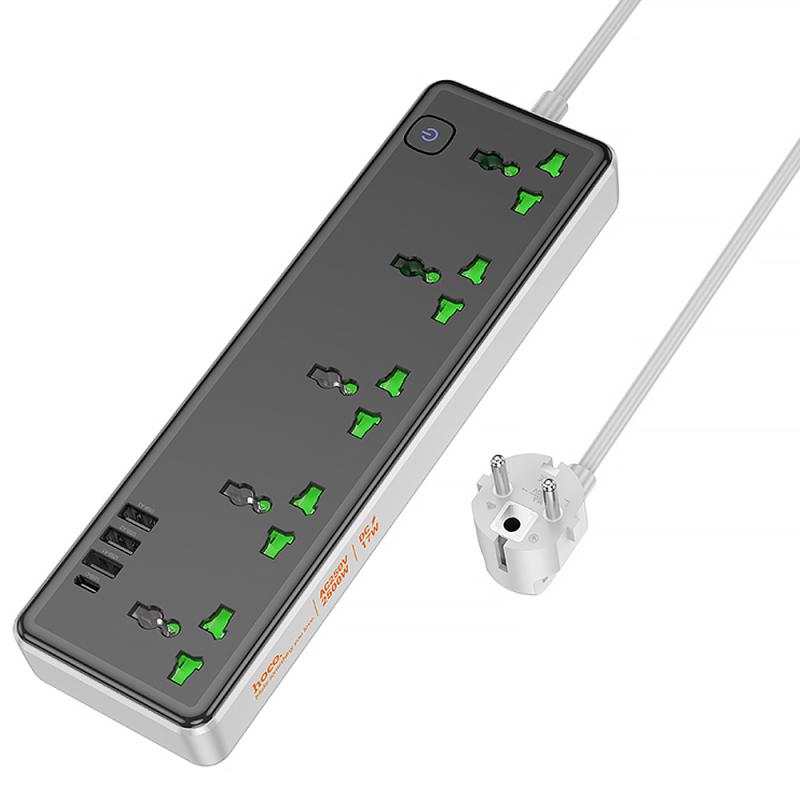 Подовжувач Hoco AC13A Safety Socket (3USB-A/1C/5xSocket) (1.5m) на малюнкі №2