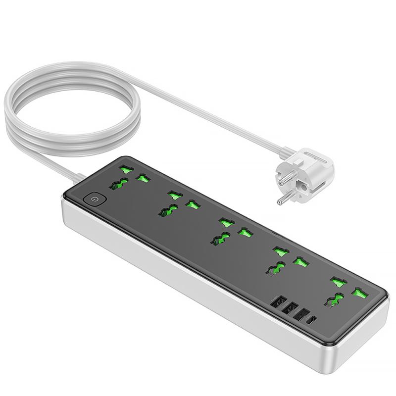 Подовжувач Hoco AC13A Safety Socket (3USB-A/1C/5xSocket) (1.5m) на малюнкі №3