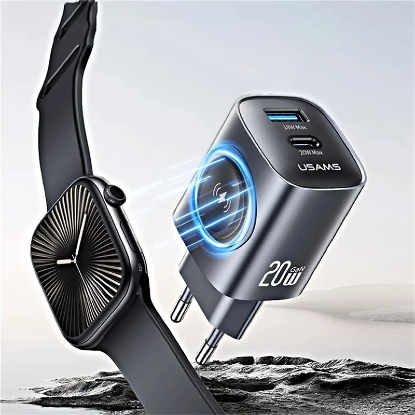 Уцінка МЗП Usams US-CC293 T67 Multifunctional iWatch Charger 20W (1USB-A/1C), Відкрита упаковка / Tarnish 2, купити оптом з доставкою