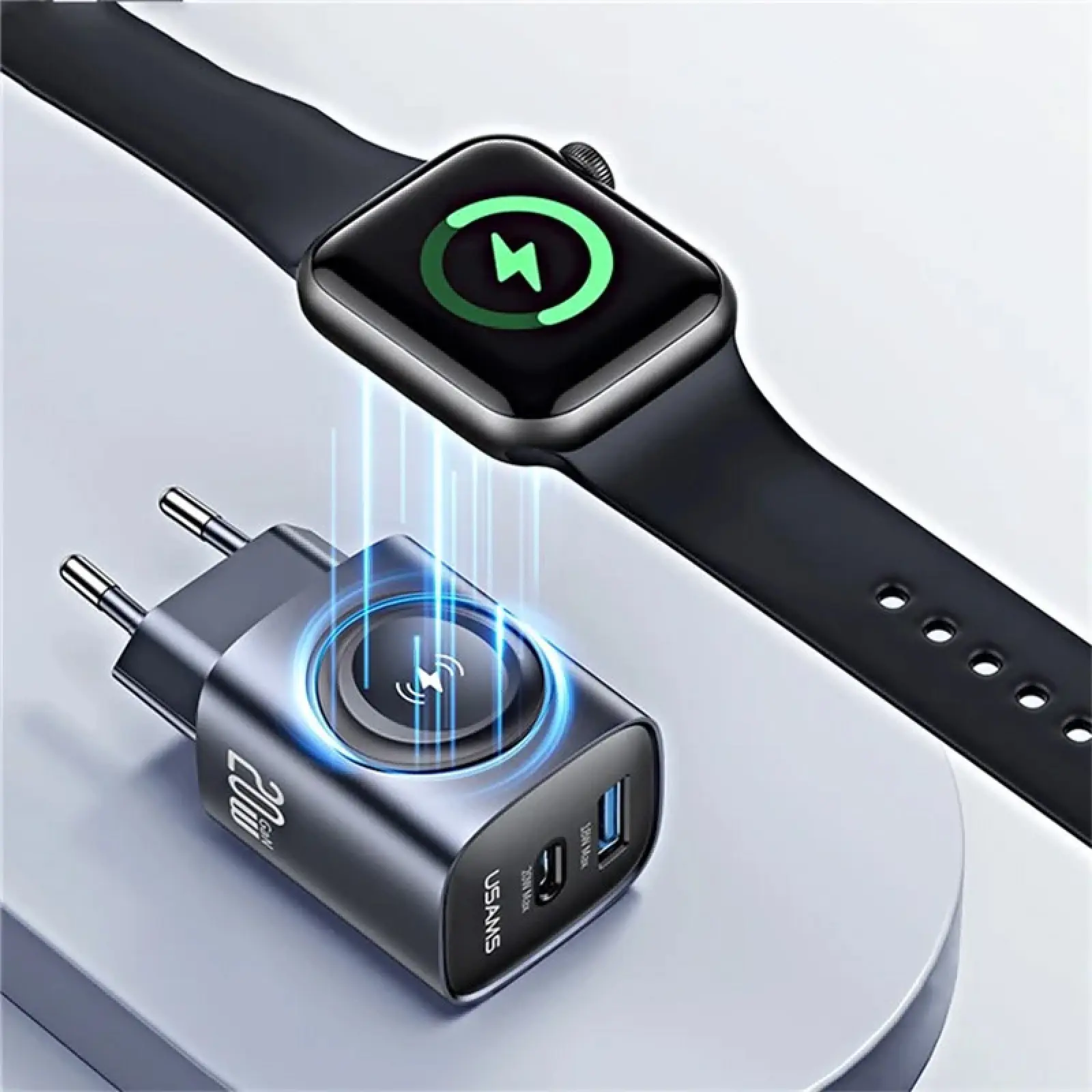 Уцінка МЗП Usams US-CC293 T67 Multifunctional iWatch Charger 20W (1USB-A/1C), Відкрита упаковка / Tarnish 3, купити оптом з доставкою