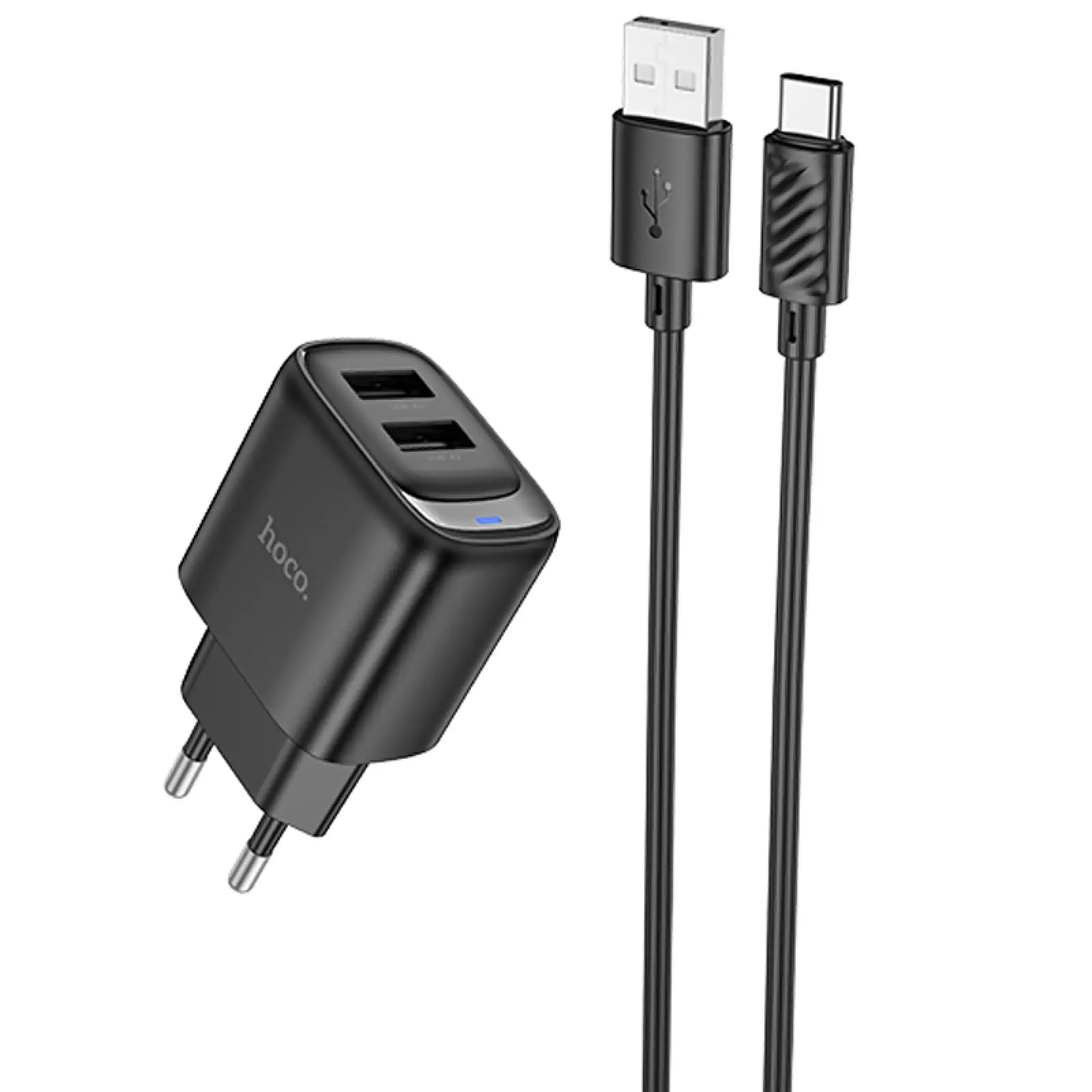 СЗУ Hoco C141A Smart 2.1A (2USB-A) + кабель USB to Type-C, Black, купить оптом с доставкой