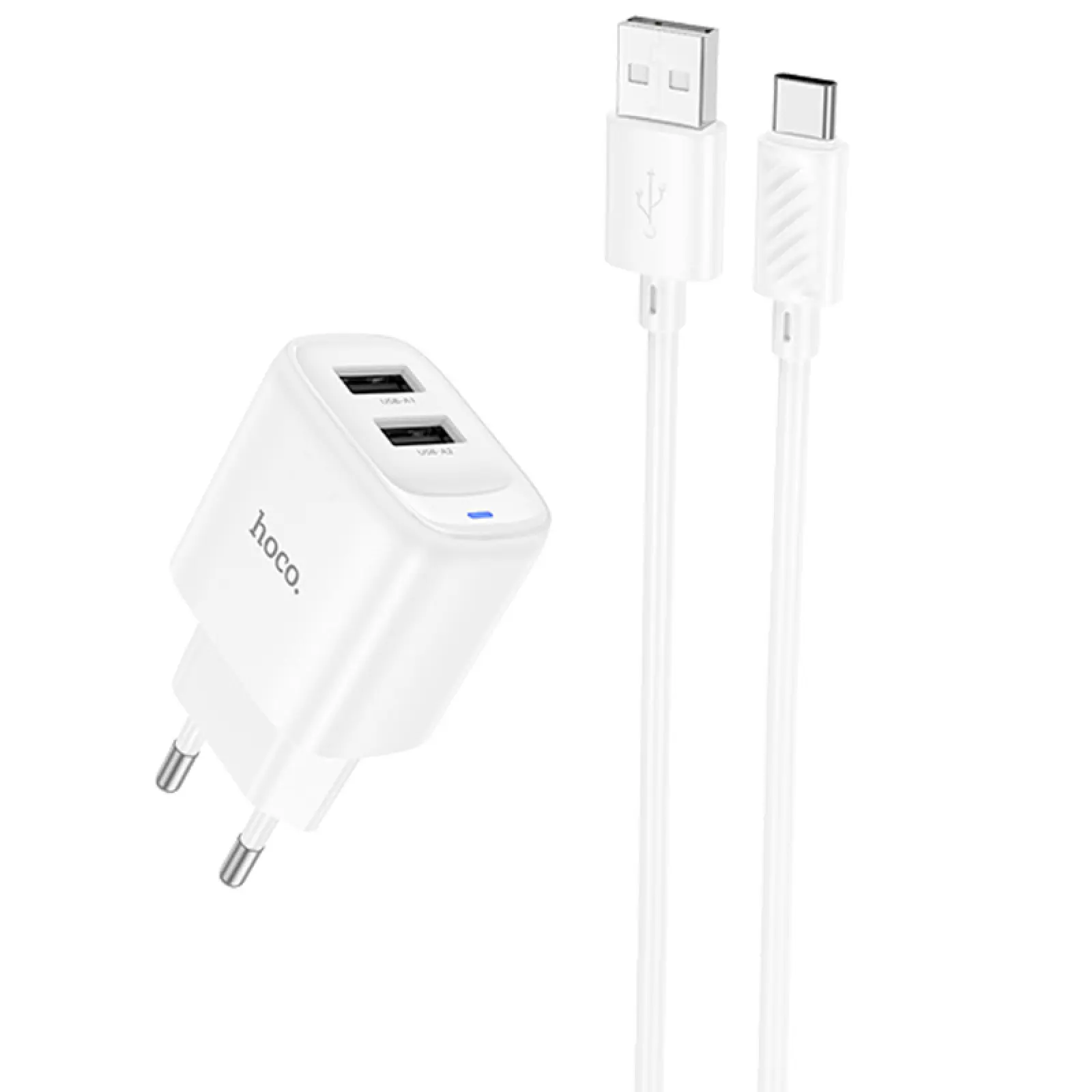 СЗУ Hoco C141A Smart 2.1A (2USB-A) + кабель USB to Type-C, White, купить оптом с доставкой
