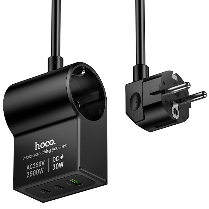 МЗП Hoco AC33 Win 1 position 30W QC+PD (1USB-A/2C/1Socket) (1.5m) на малюнкі №1