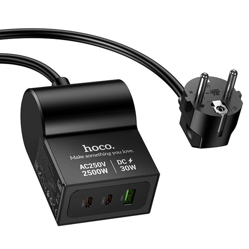 МЗП Hoco AC33 Win 1 position 30W QC+PD (1USB-A/2C/1Socket) (1.5m) на малюнкі №3