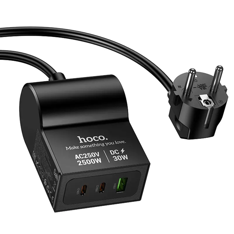 СЗУ Hoco AC33 Win 1 position 30W QC+PD (1USB-A/2C/1Socket) (1.5m), Black 2, купить оптом с доставкой
