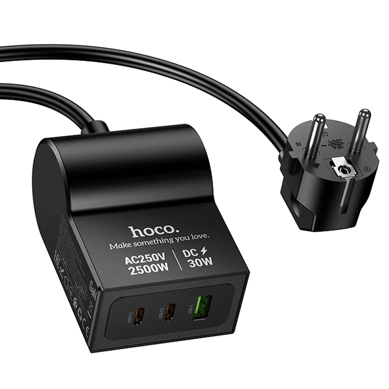 СЗУ Hoco AC33 Win 1 position 30W QC+PD (1USB-A/2C/1Socket) (1.5m), Black 2, купить оптом с доставкой