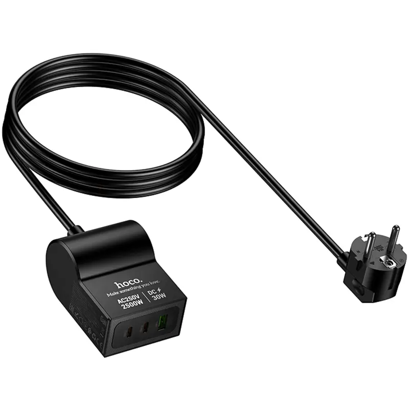 СЗУ Hoco AC33 Win 1 position 30W QC+PD (1USB-A/2C/1Socket) (1.5m), Black 5, купить оптом с доставкой