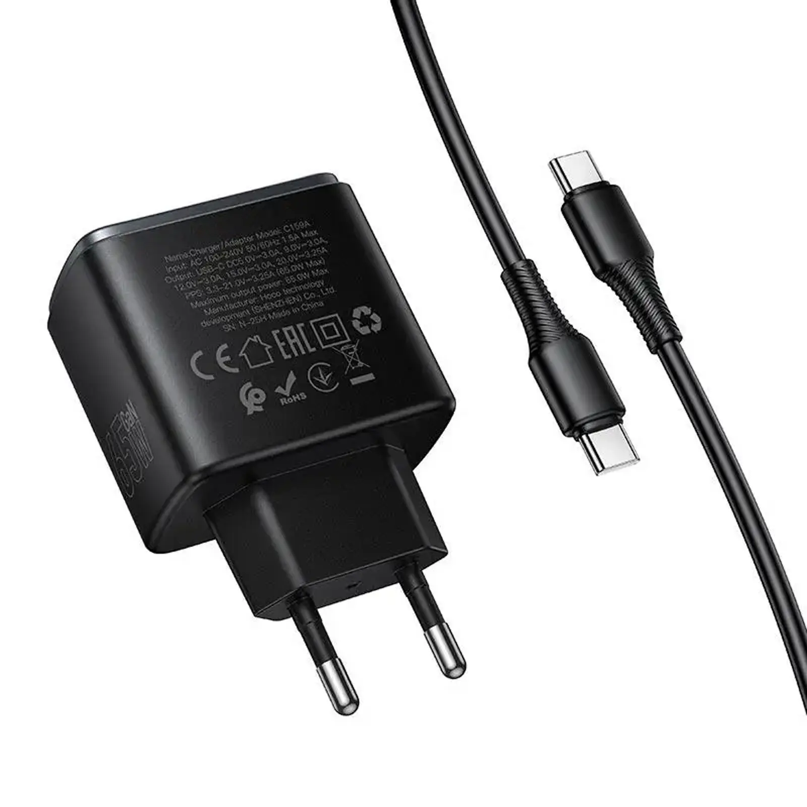 СЗУ Hoco C159A Upgrade PD65W (1USB-C) + кабель Type-C to Type-C, Black 1, купить оптом с доставкой