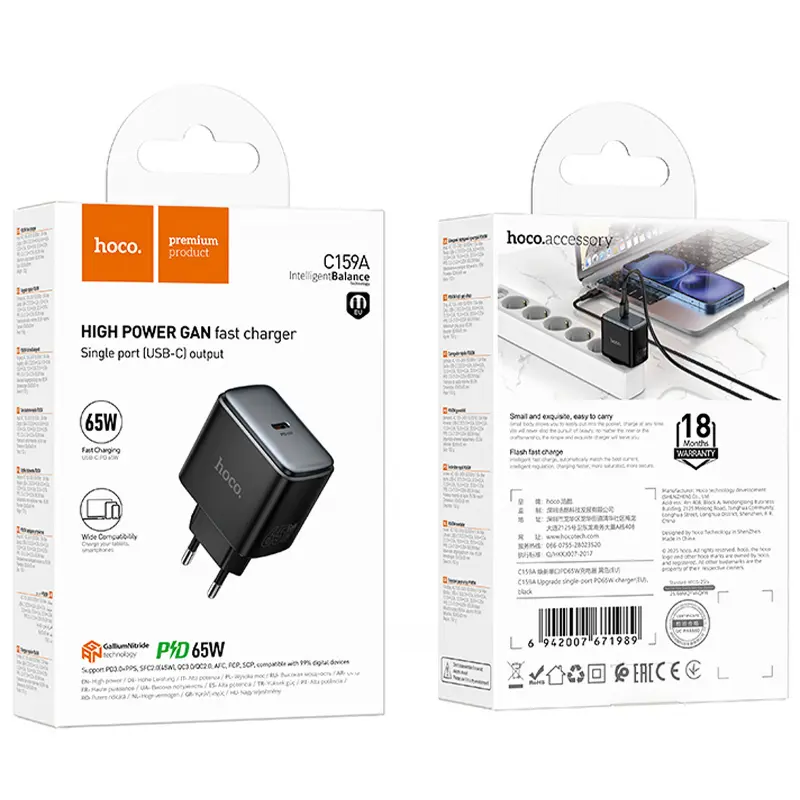 МЗП Hoco C159A Upgrade PD65W (1USB-C), Black 1, купити оптом з доставкою