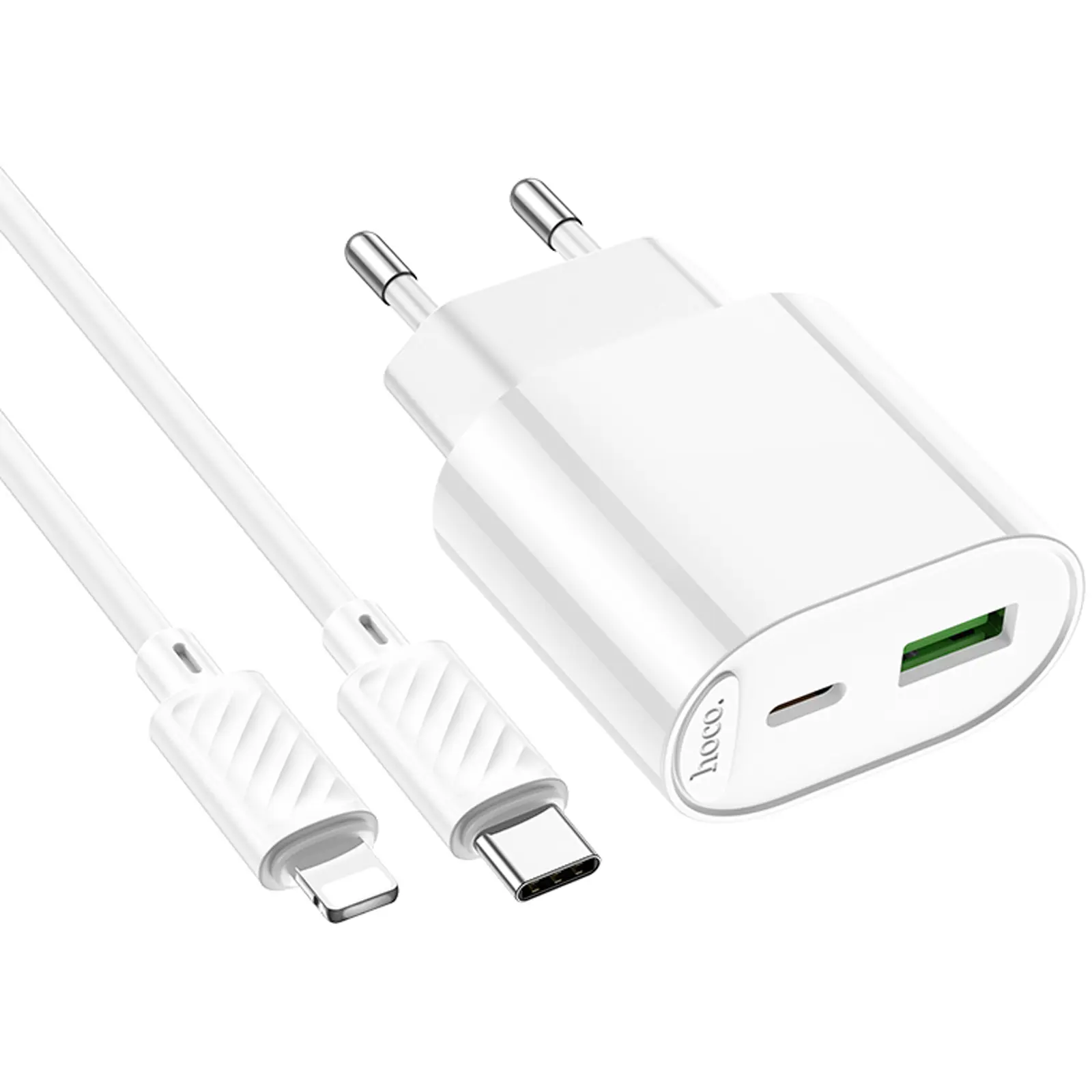 СЗУ Hoco C109A Fighter PD20W (1USB-C) + кабель Type-C to Lightning, White 4, купить оптом с доставкой