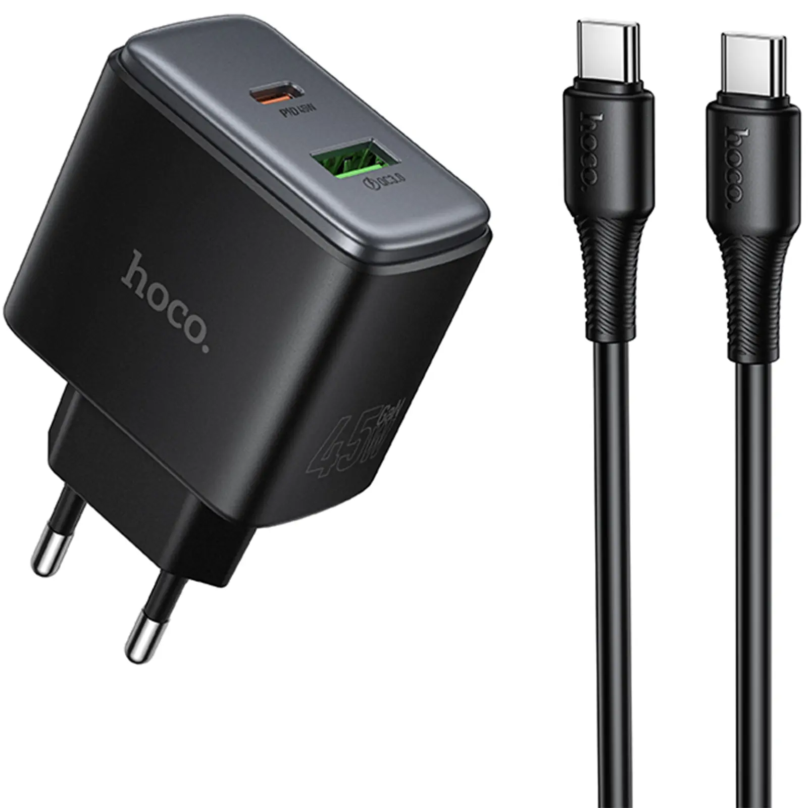 МЗП Hoco C158A Upgrade PD45W (1USB-A/1C) + кабель Type-C to Type-C, купити оптом з доставкою